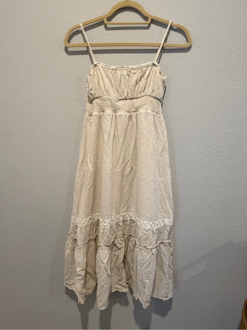 Vintage Inspired Smocked Cream Colored Long Dress Christy Dawn Style Size Large